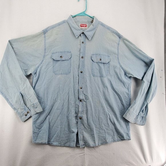 Wrangler Shirt Men's Long Sleeve Button Up Collared Denim Blue Extra Large - Picture 4 of 12